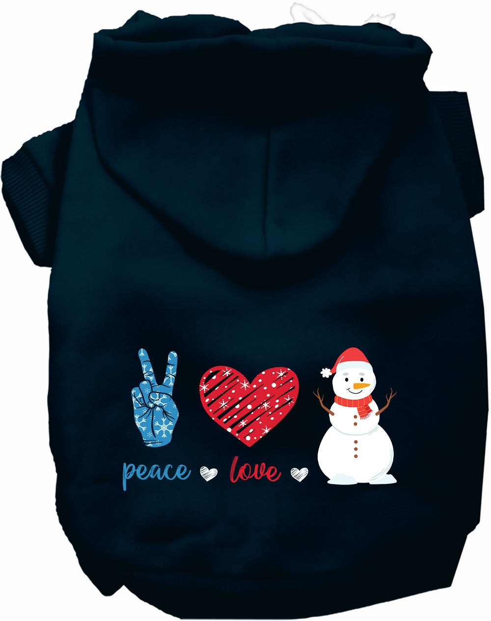 Dark Blue Peace, Love, and Snow Pet Hoodie