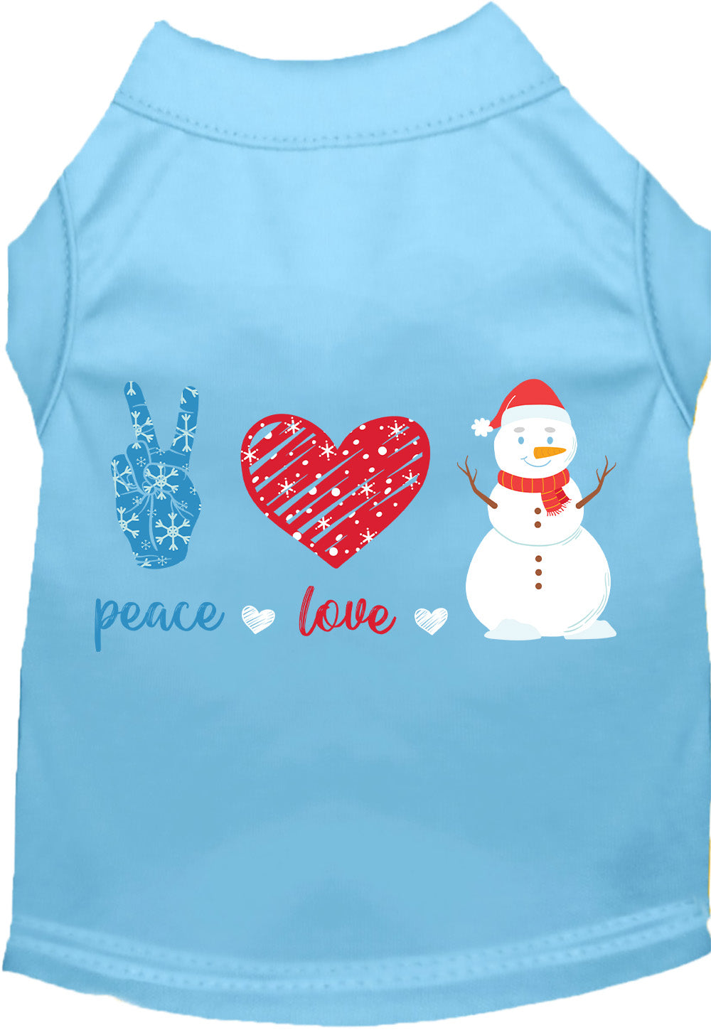 Light blue Peace, Love, and Snow pet shirt
