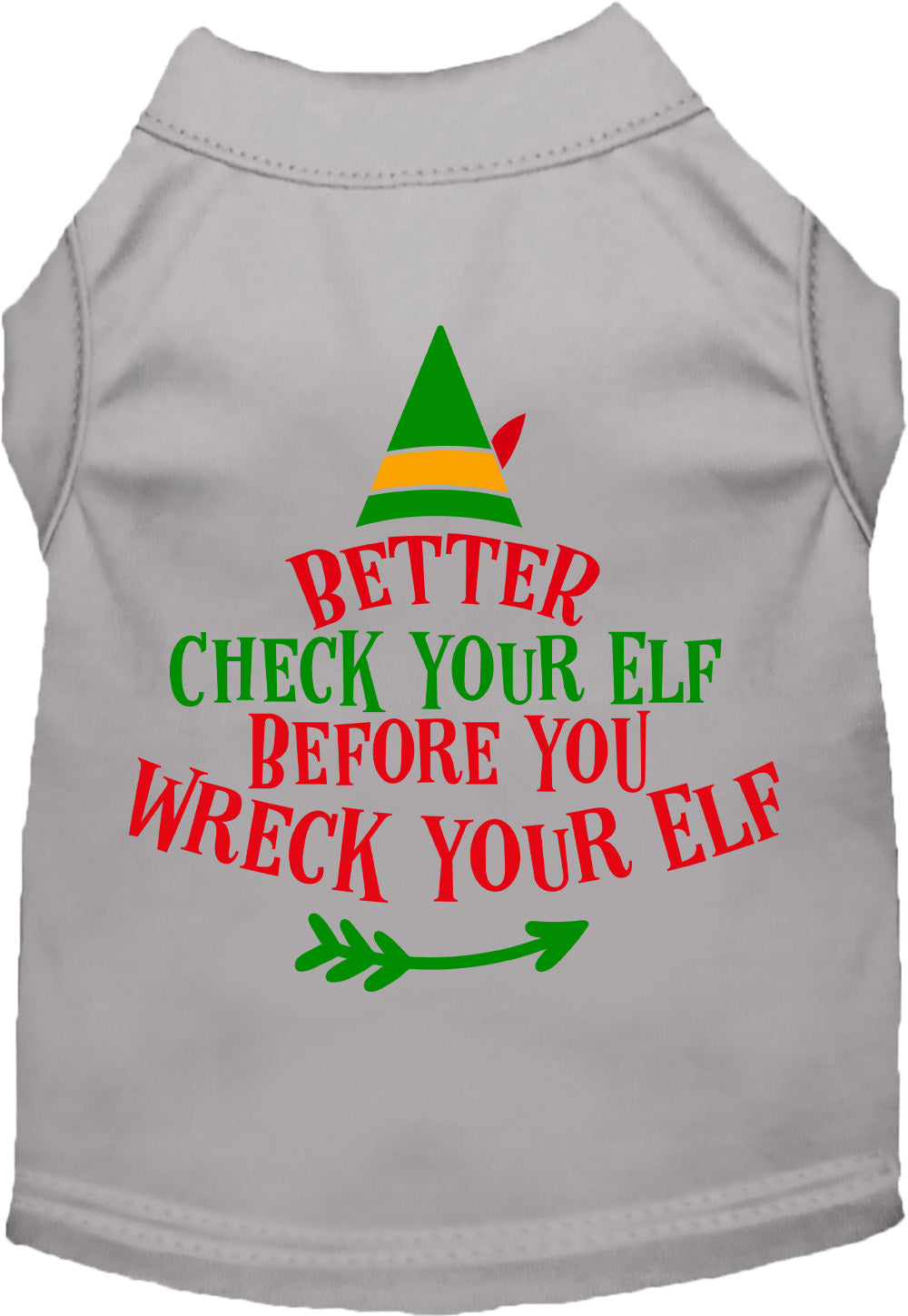 Gray Check Your Elf pet shirt with festive design