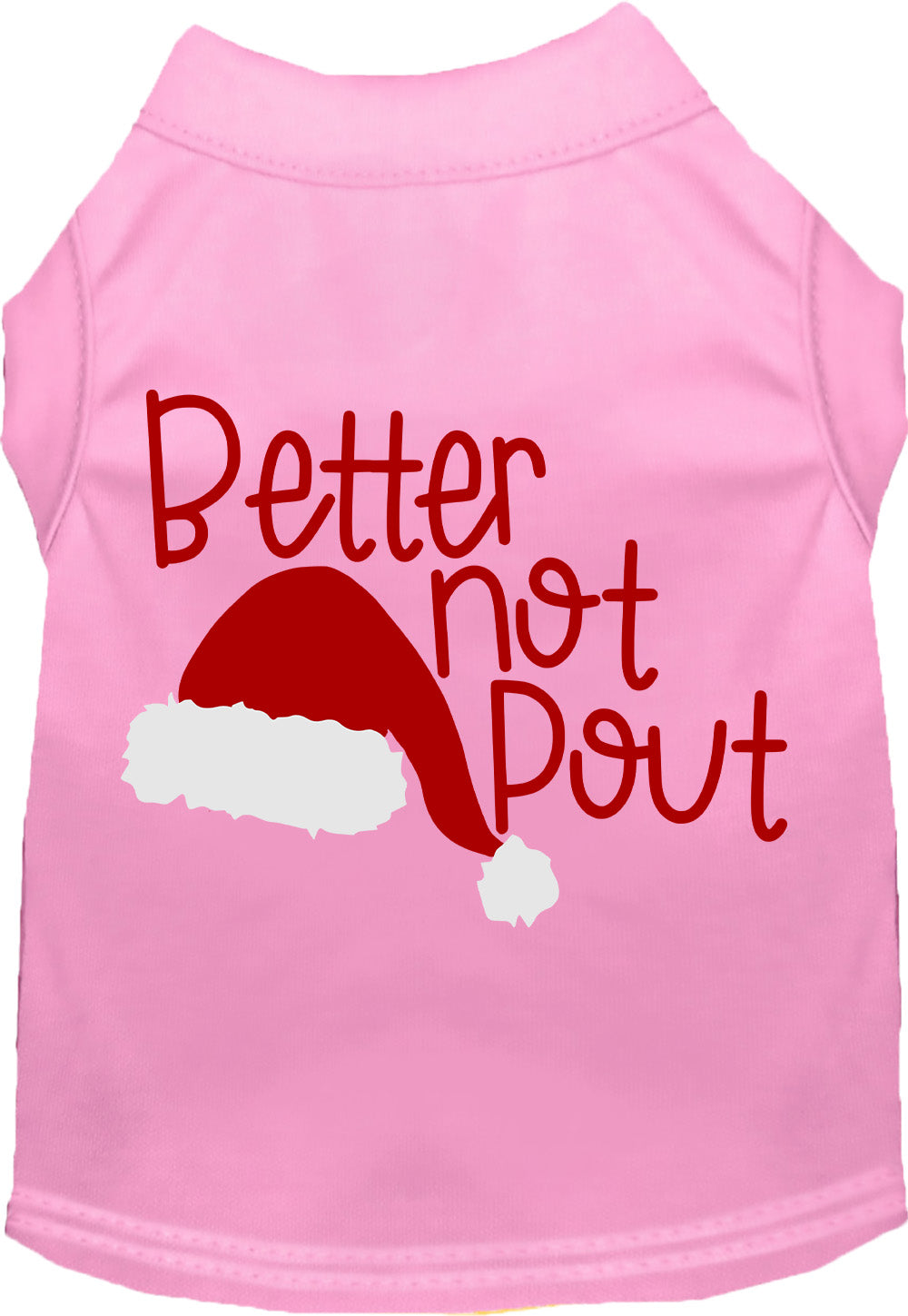 Pink Better Not Pout pet shirt with Santa hat design