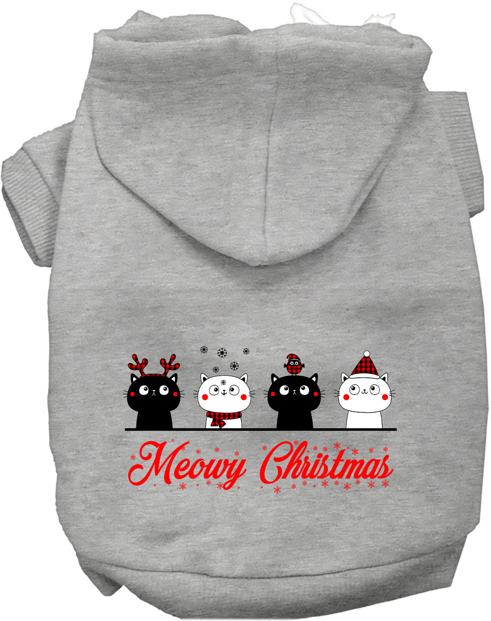 Gray Meowy Christmas pet hoodie with cute cat design