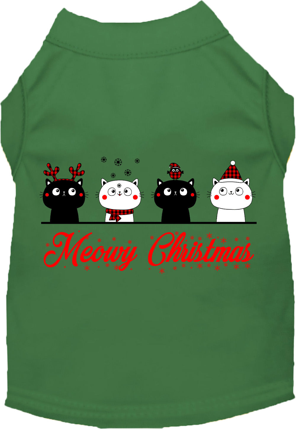Green Meowy Christmas pet shirt with festive cat design