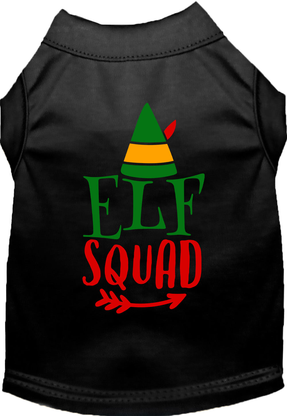 Black Elf Squad pet shirt with festive design