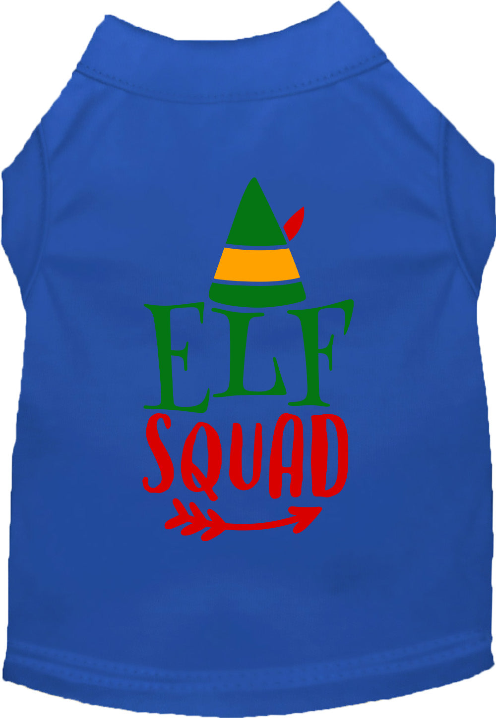 Royal blue Elf Squad pet shirt with festive design