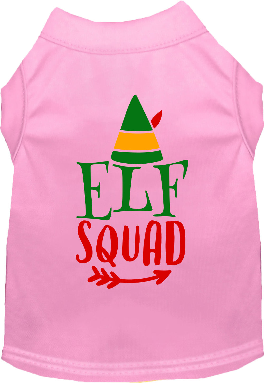 Light pink Elf Squad pet shirt with festive design