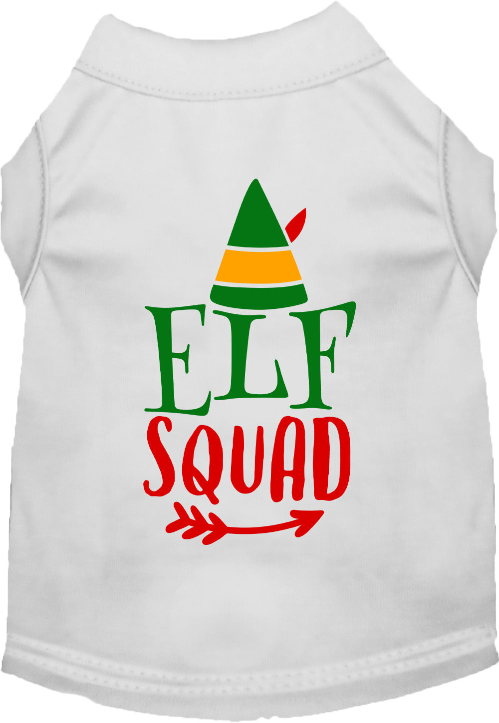 White Elf Squad pet shirt with festive design