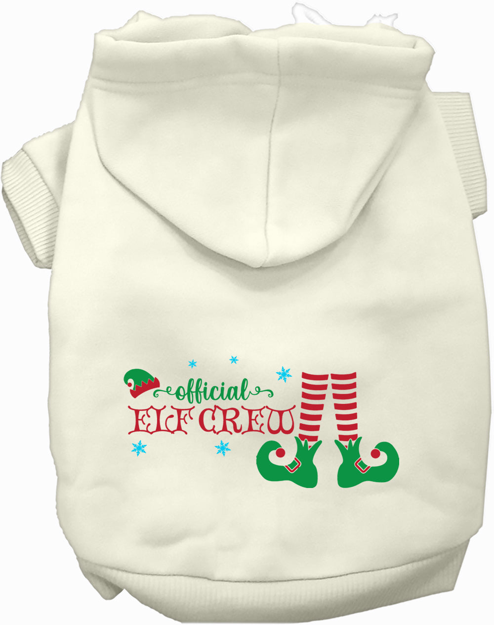 White Elf Crew Pet Hoodie with festive design