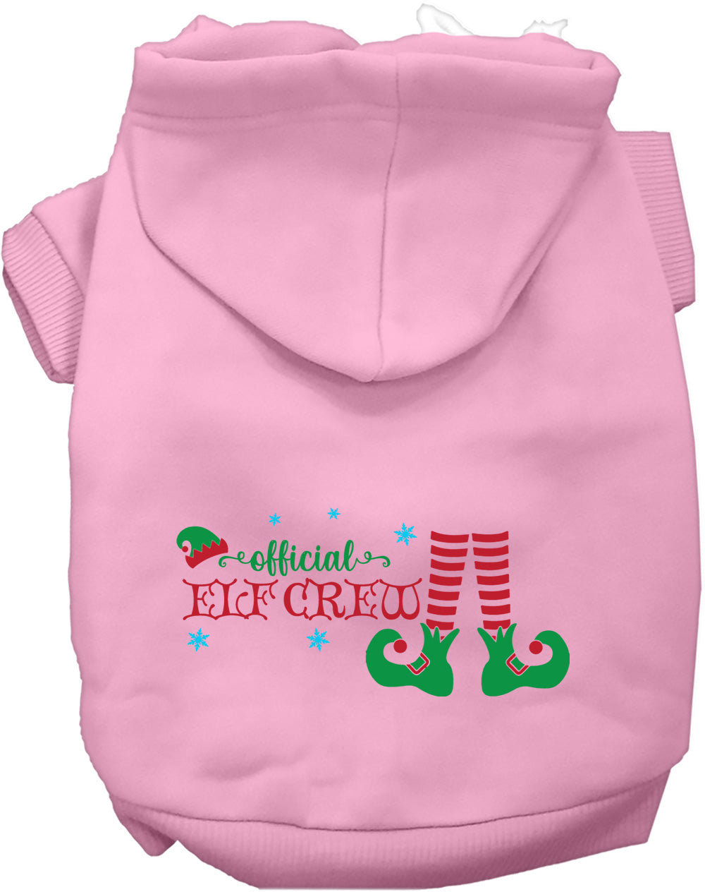 Light Pink Elf Crew Pet Hoodie with festive design