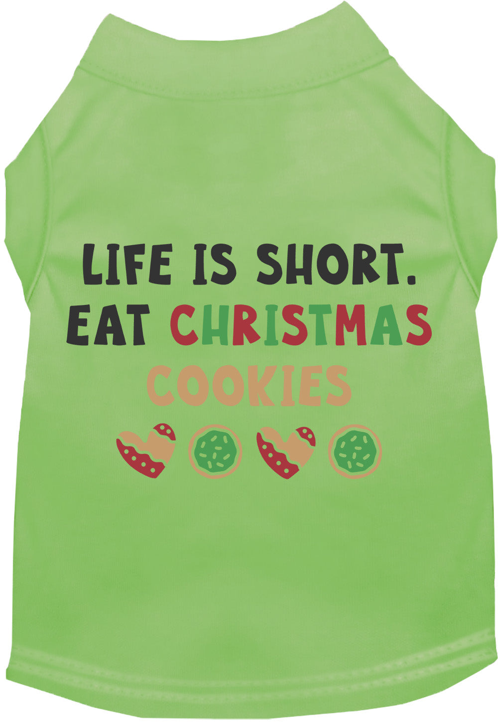 Light green pet shirt with 'Eat Christmas Cookies' design