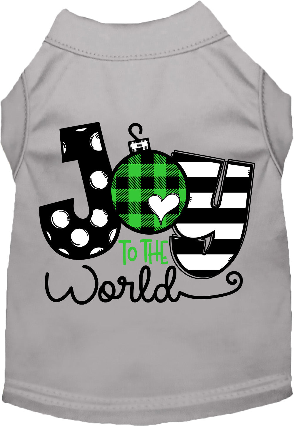 Gray Joy to the World pet shirt with festive design