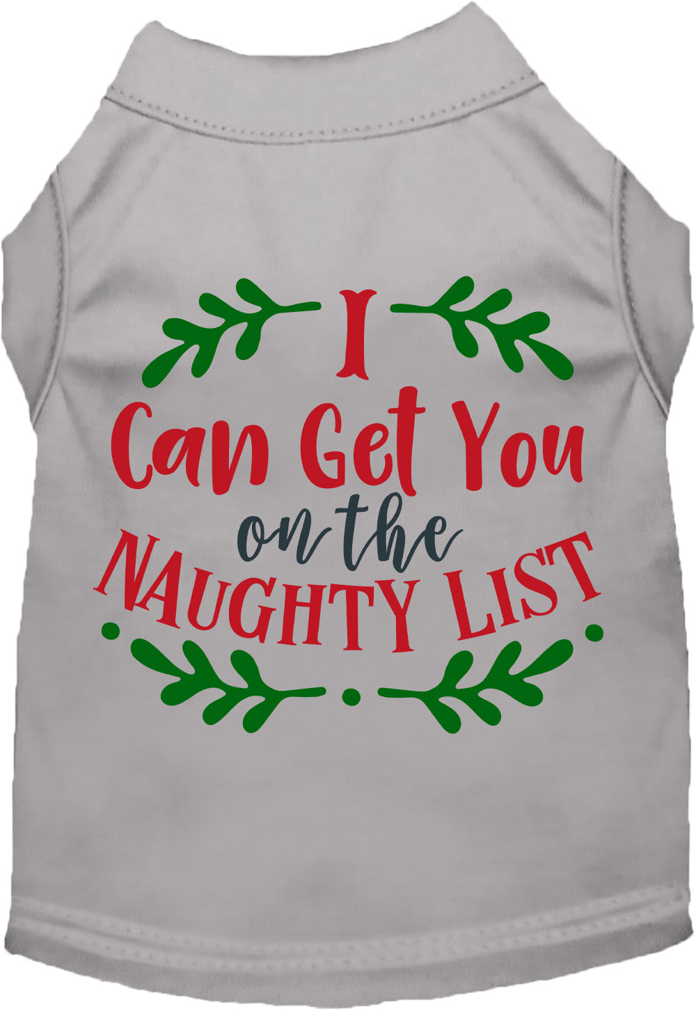 Gray Christmas pet shirt with naughty list design