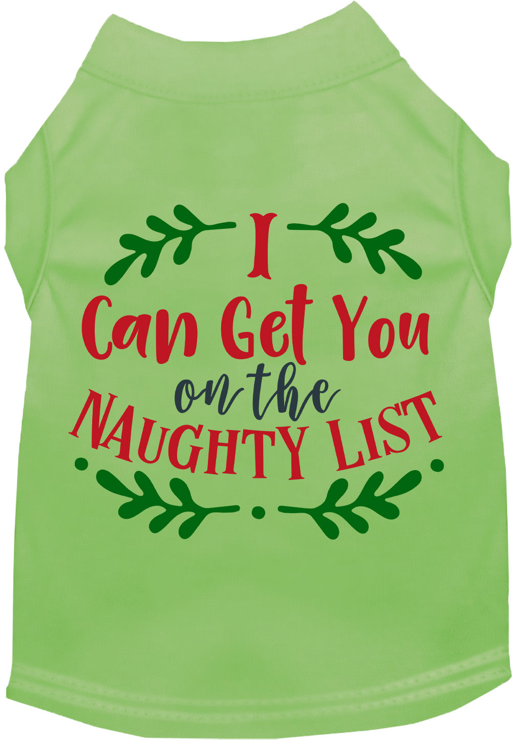 Green Christmas pet shirt with naughty list design