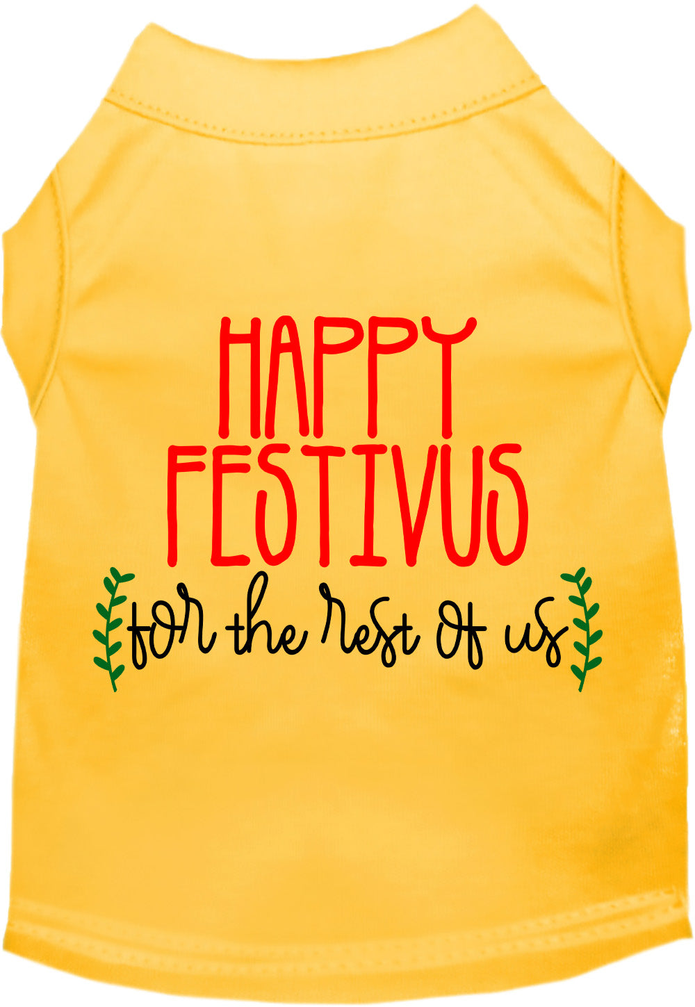 Yellow Happy Festivus pet shirt with festive design