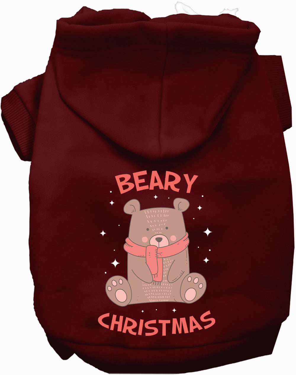 Maroon Beary Christmas pet hoodie with bear design