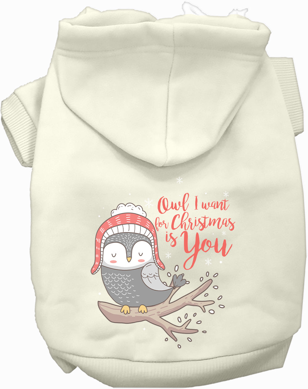 Cream Christmas owl pet hoodie with festive design