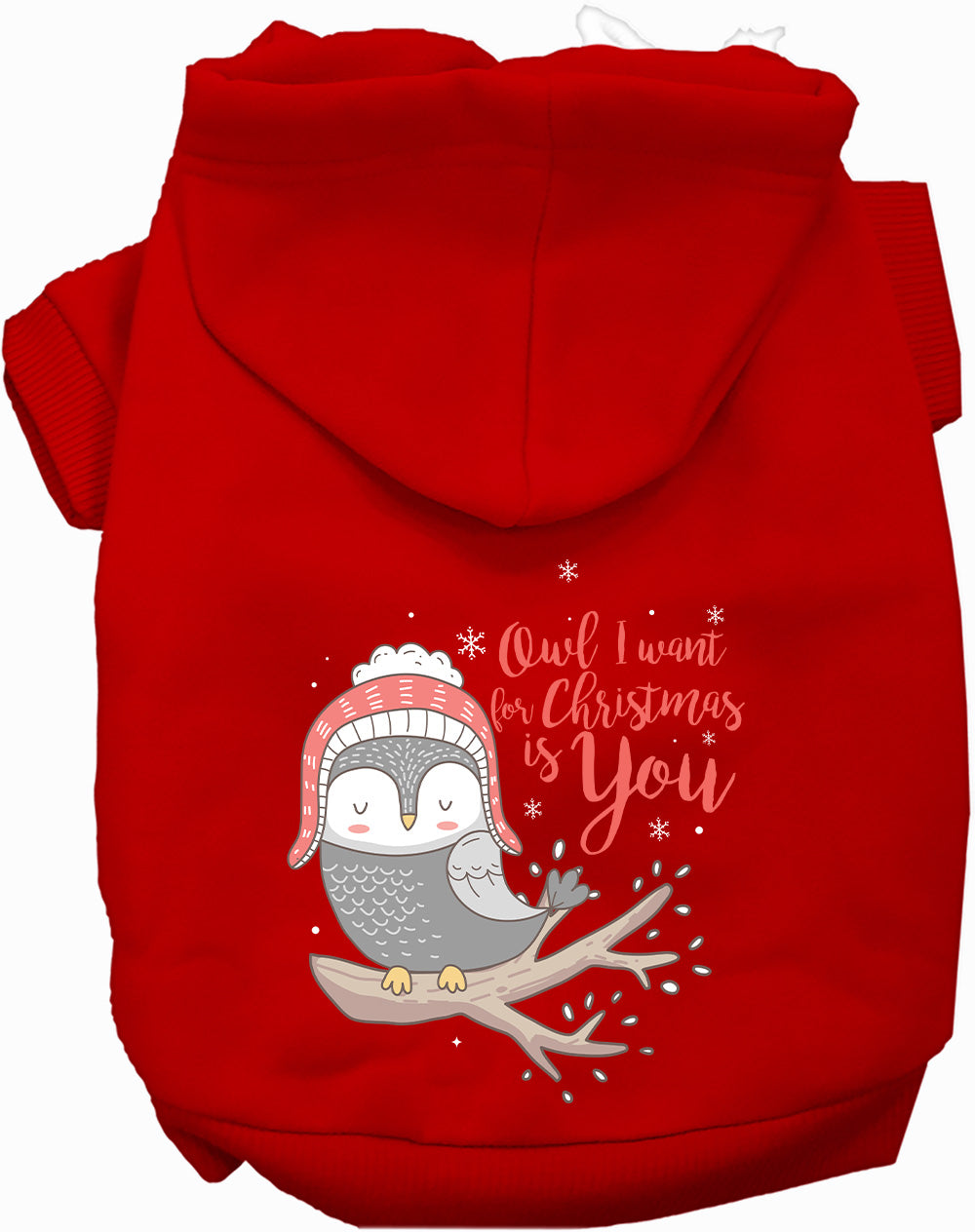Red Christmas owl pet hoodie with festive design