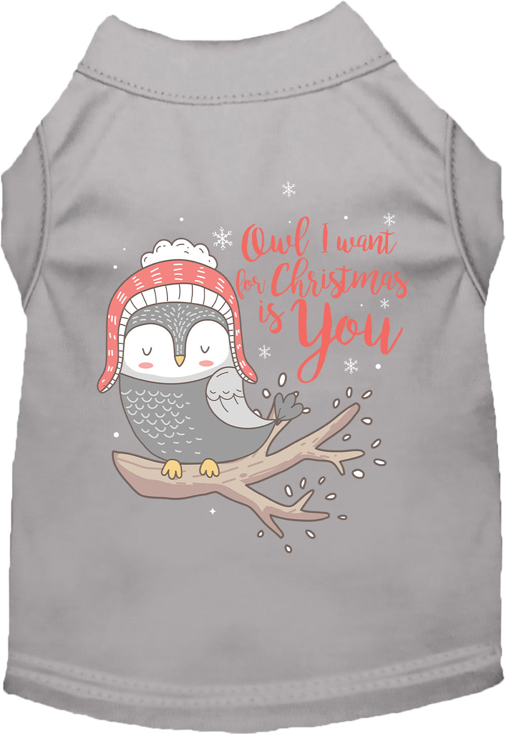 Gray pet shirt with owl Christmas design