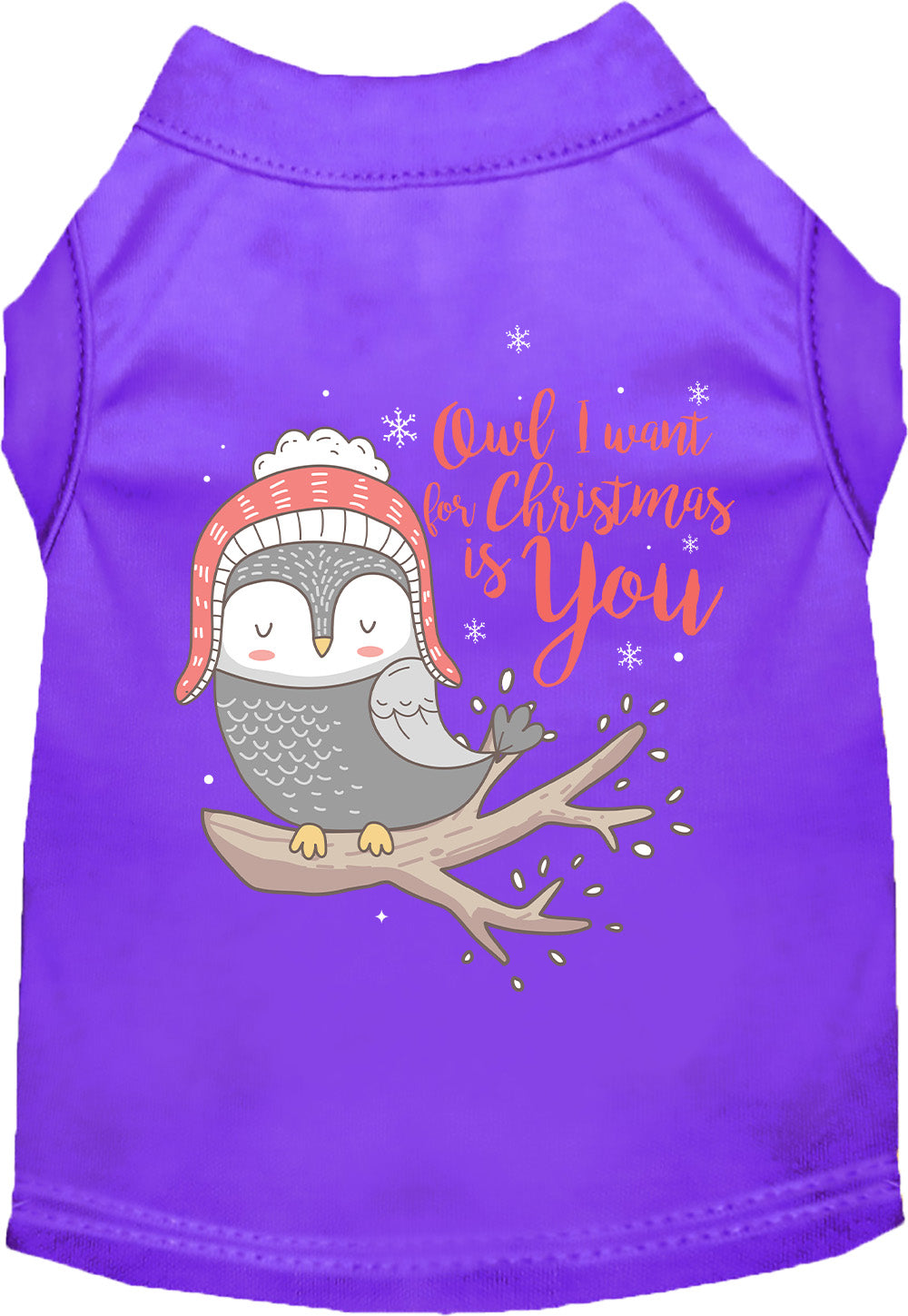 Purple pet shirt with owl Christmas design