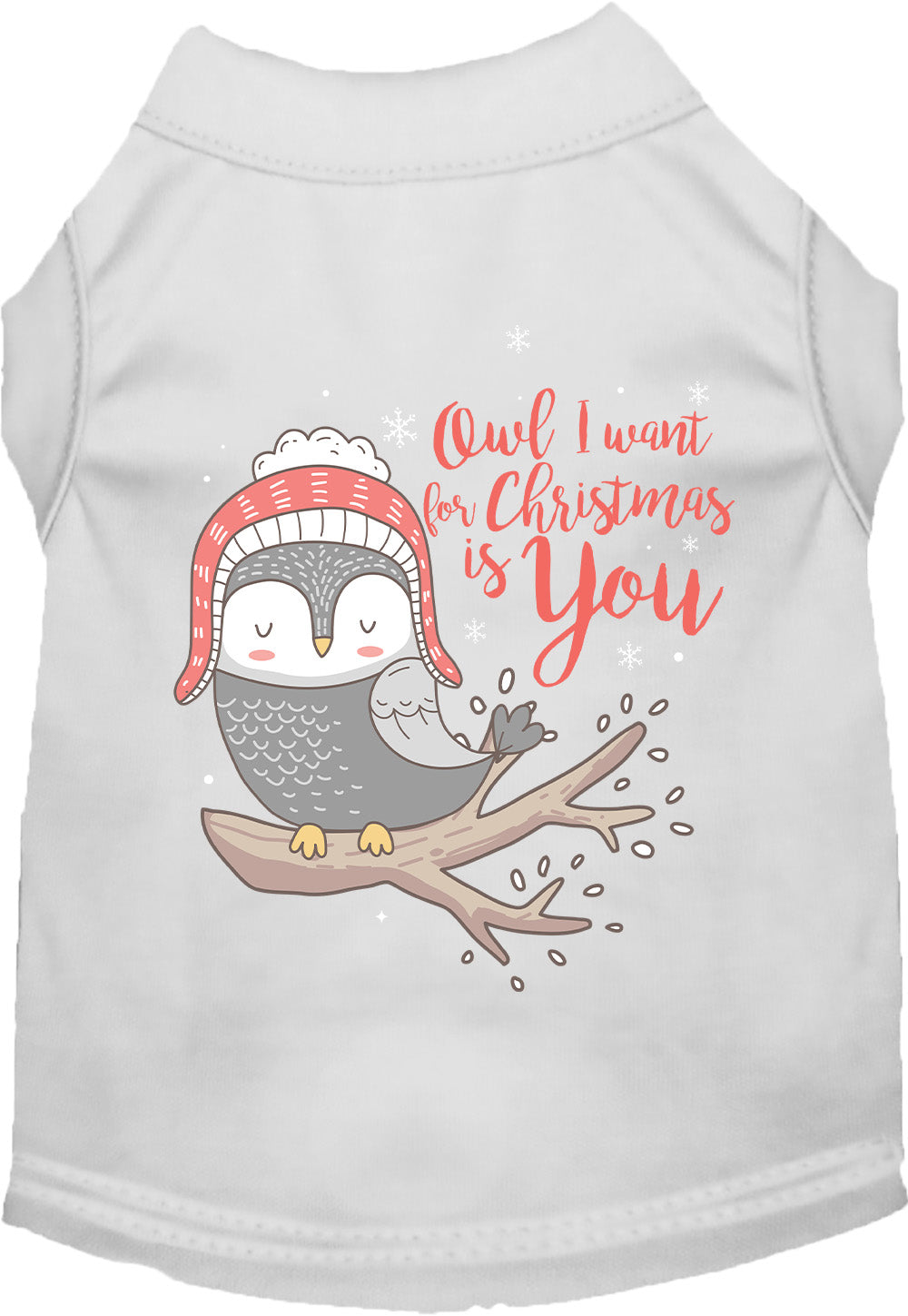 White pet shirt with owl Christmas design