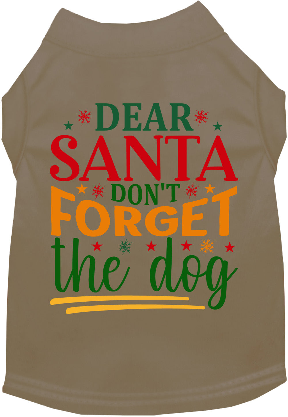 Tan pet shirt with 'Dear Santa Don't Forget the Dog' design