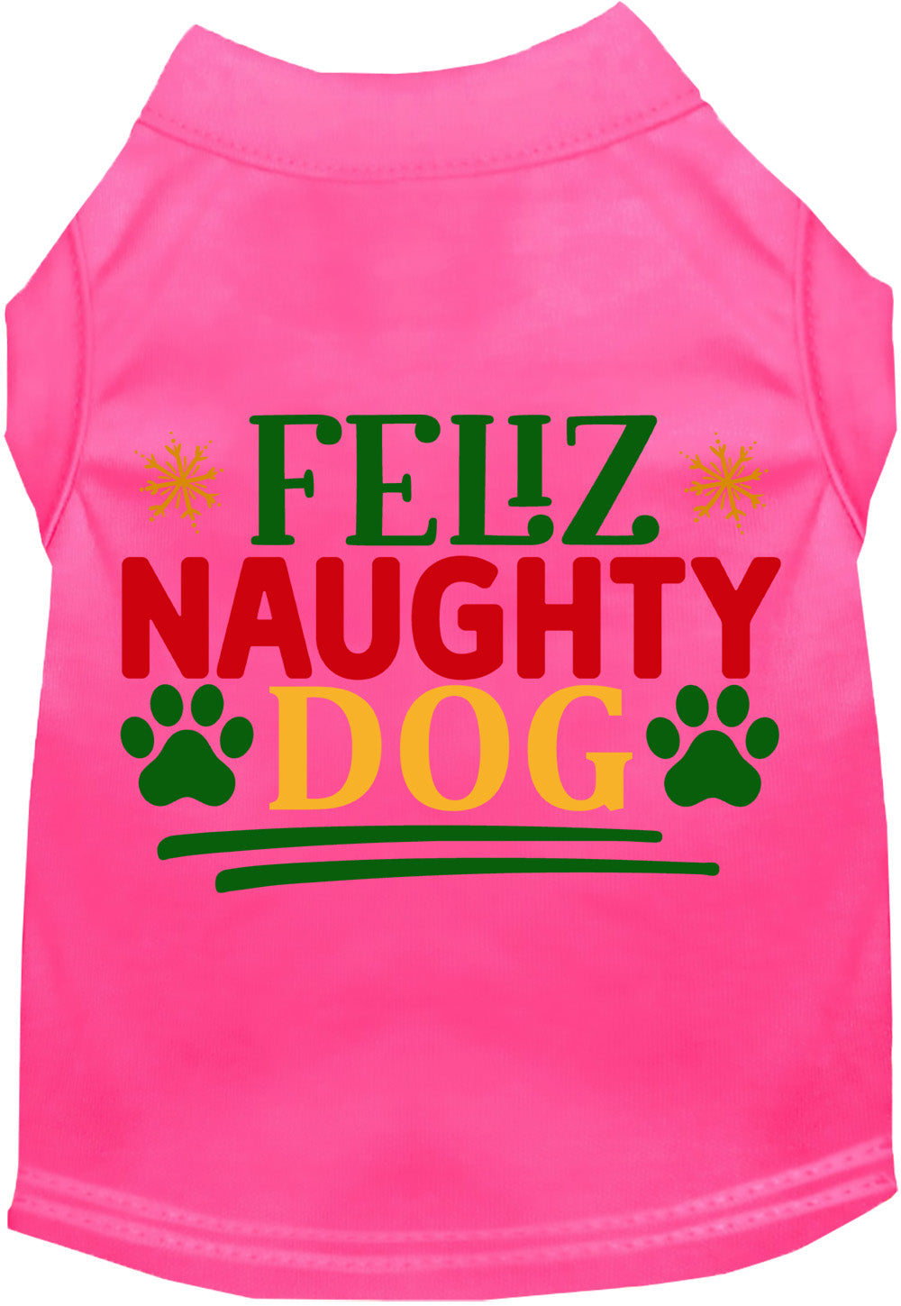 Pink Feliz Naughty Dog pet shirt with festive design