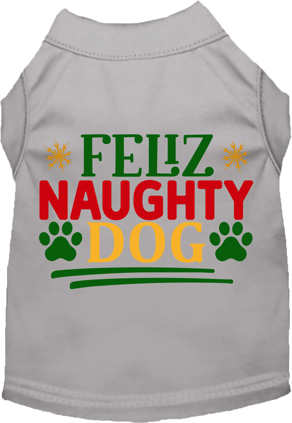 Gray Feliz Naughty Dog pet shirt with festive design