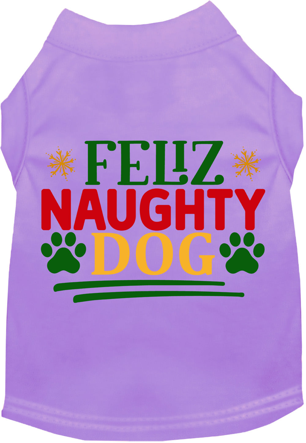 Lavender Feliz Naughty Dog pet shirt with festive design