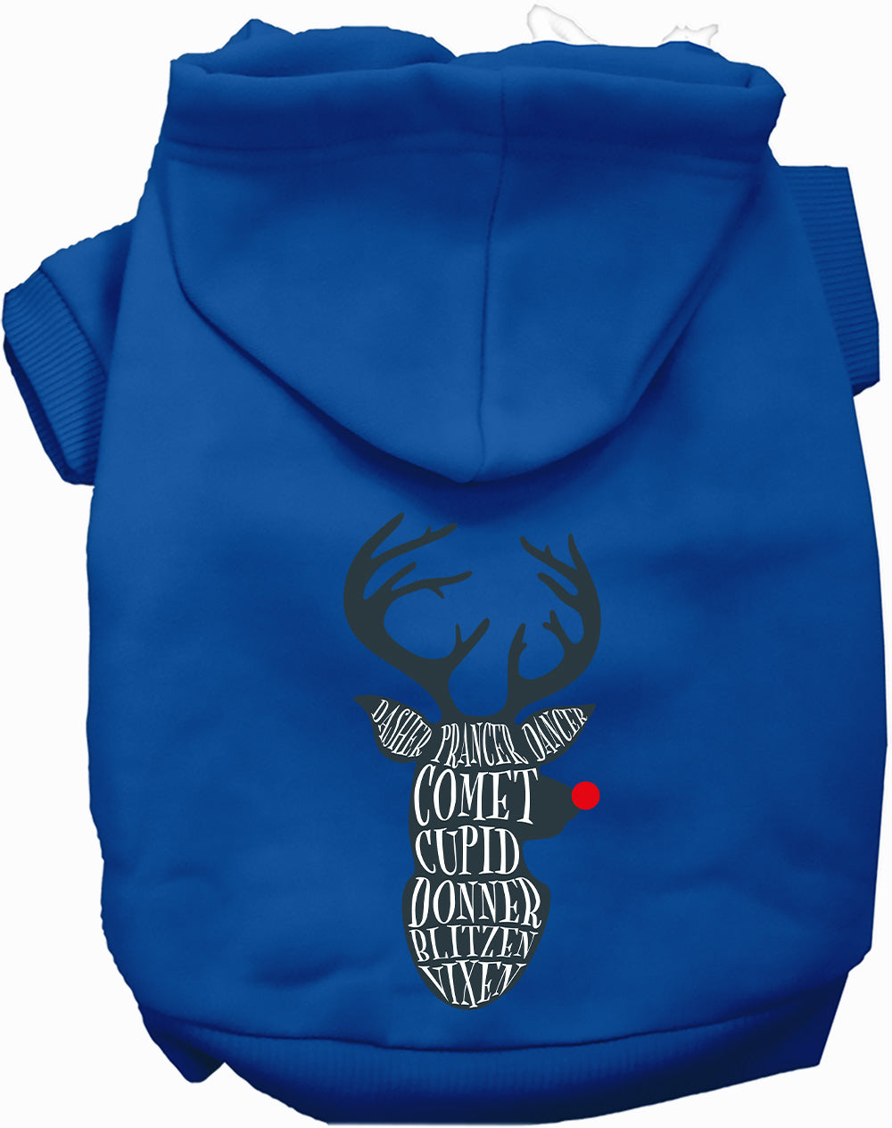 Blue Santa's Deer Pet Hoodie with reindeer design