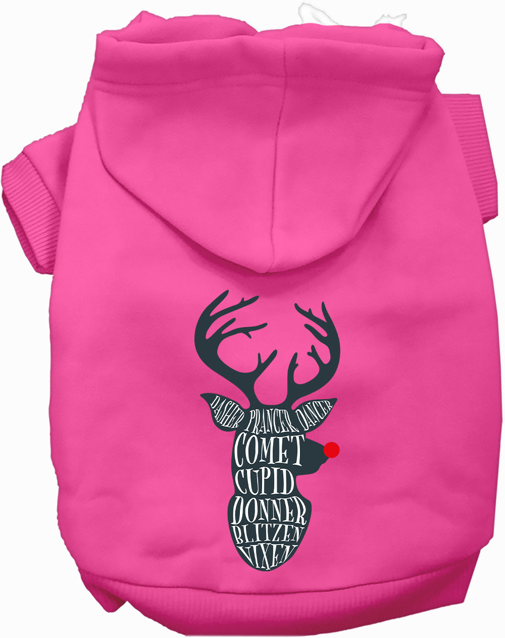 Pink Santa's Deer Pet Hoodie with reindeer design