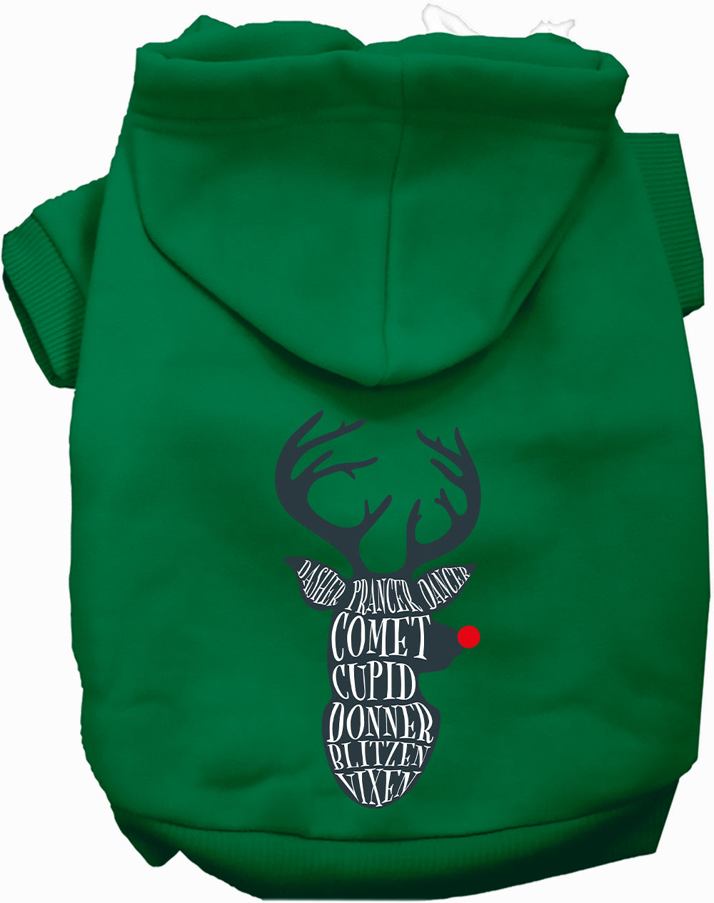 Green Santa's Deer Pet Hoodie with reindeer design