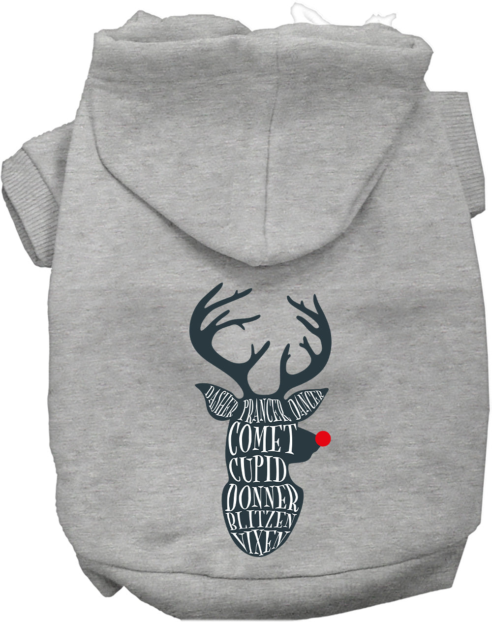 Gray Santa's Deer Pet Hoodie with reindeer design
