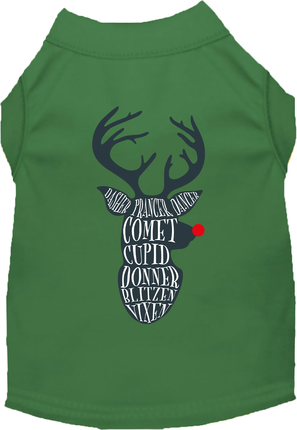 Green pet shirt with reindeer design
