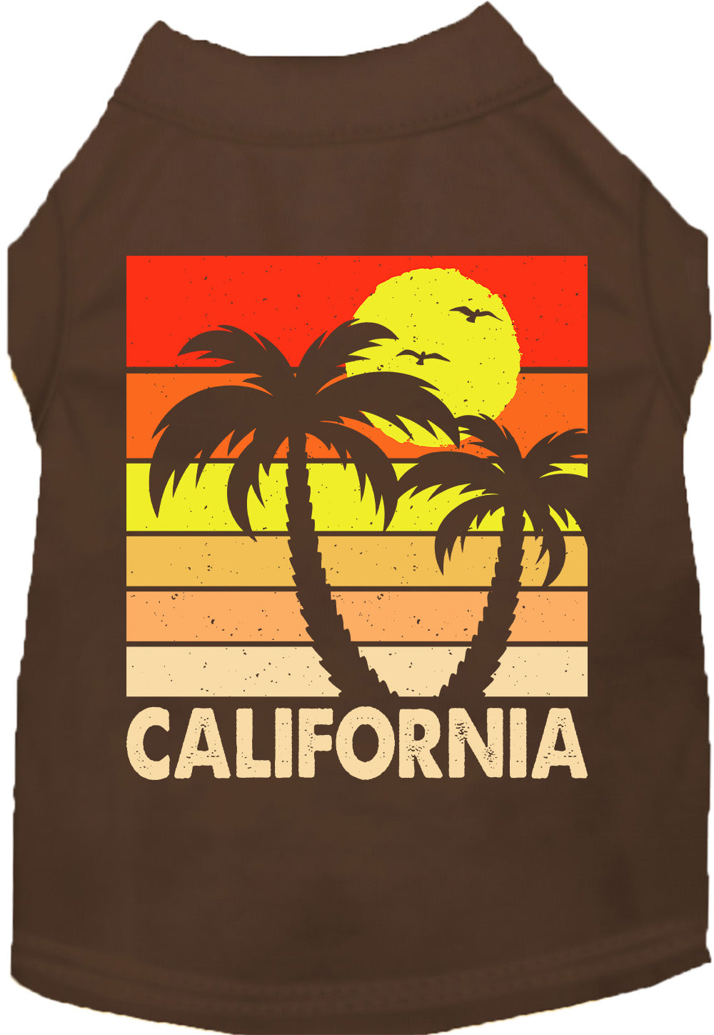 Brown pet shirt with California retro palms design