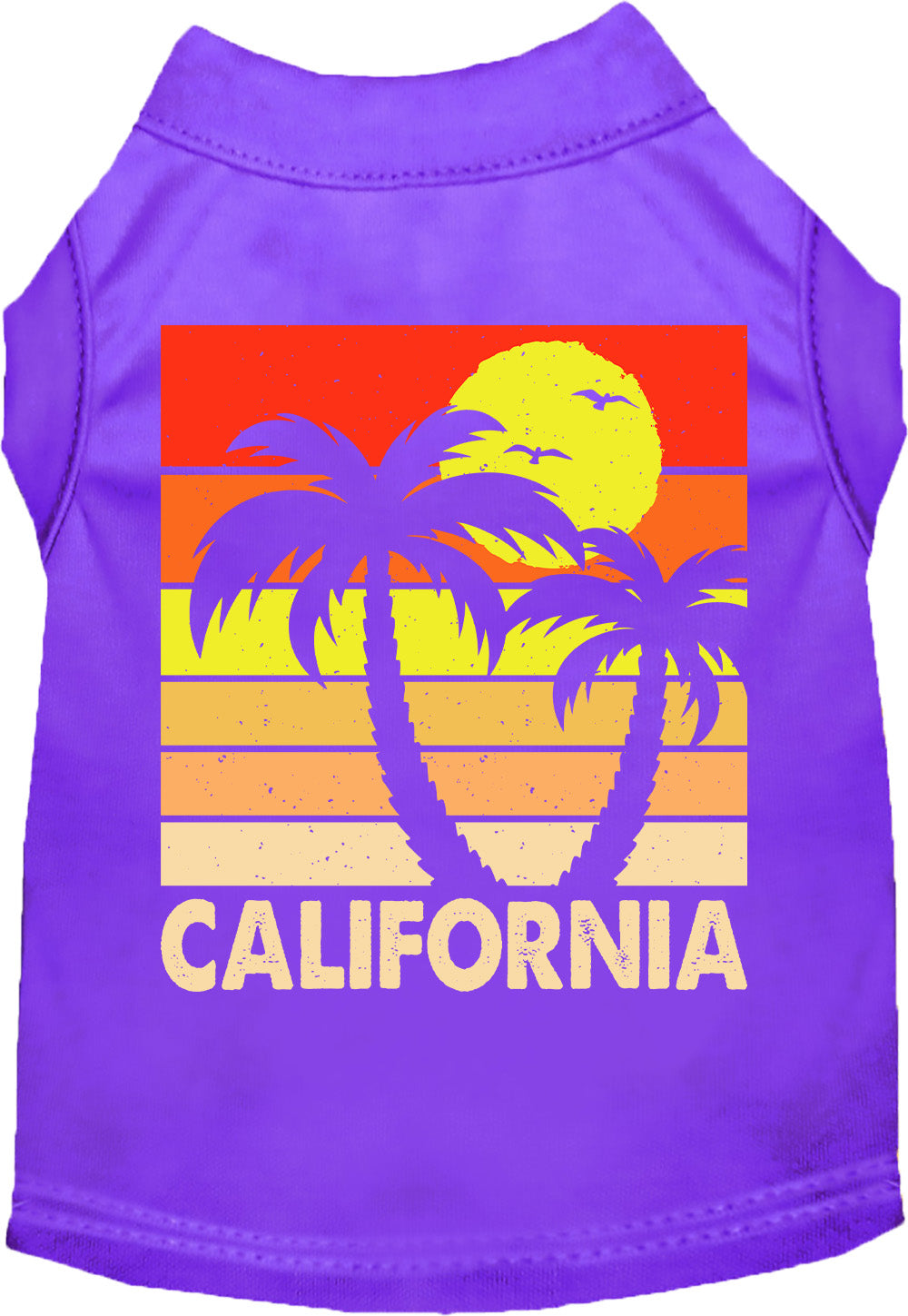 Purple pet shirt with California retro palms design