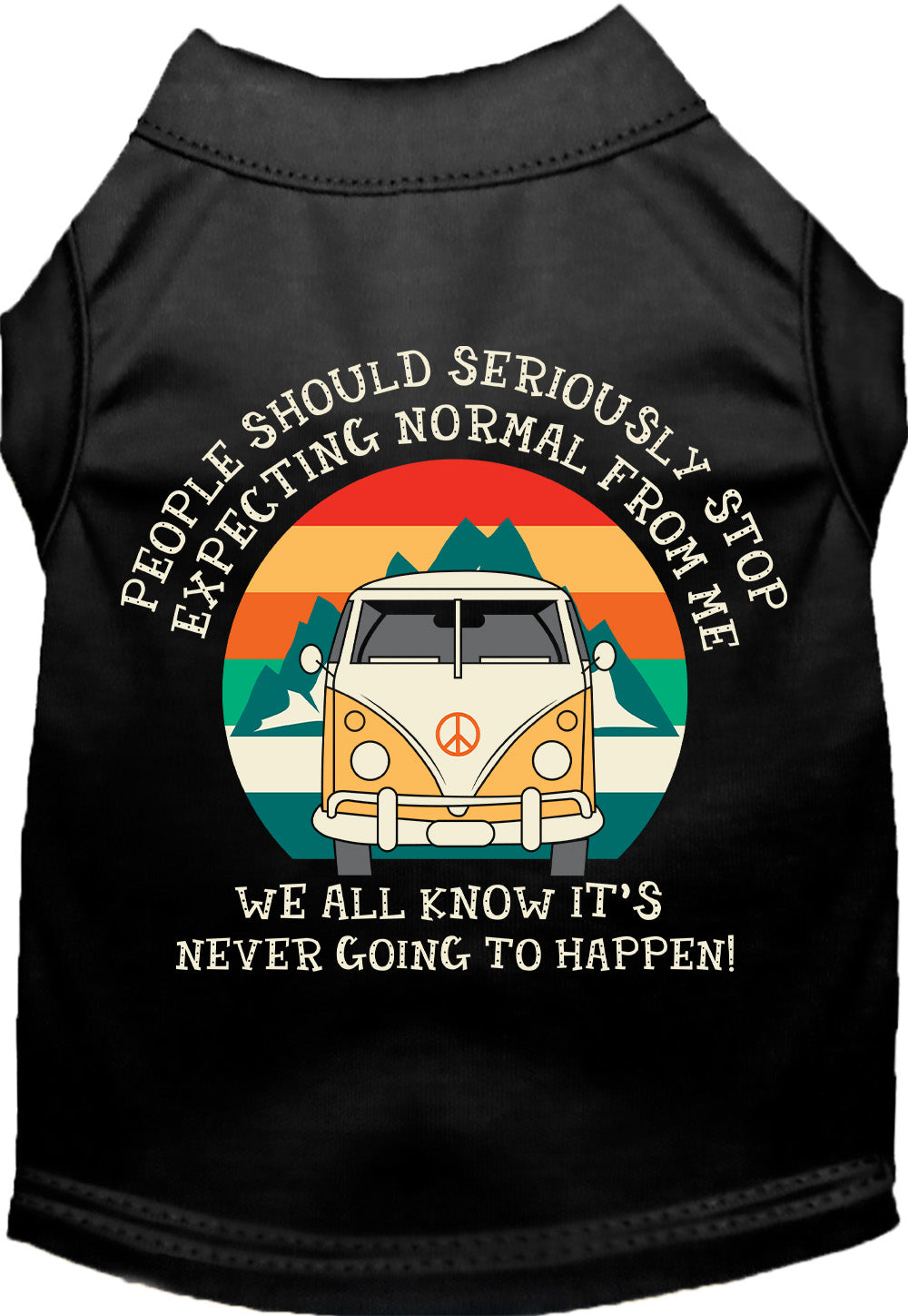 Black pet shirt with 'Stop Expecting Normal Vanlife' design