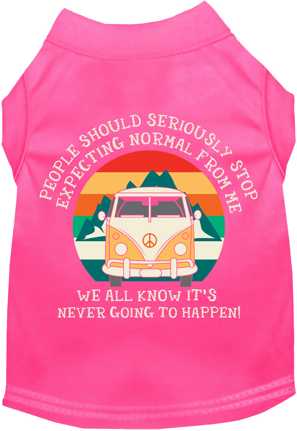 Pink pet shirt with 'Stop Expecting Normal Vanlife' design