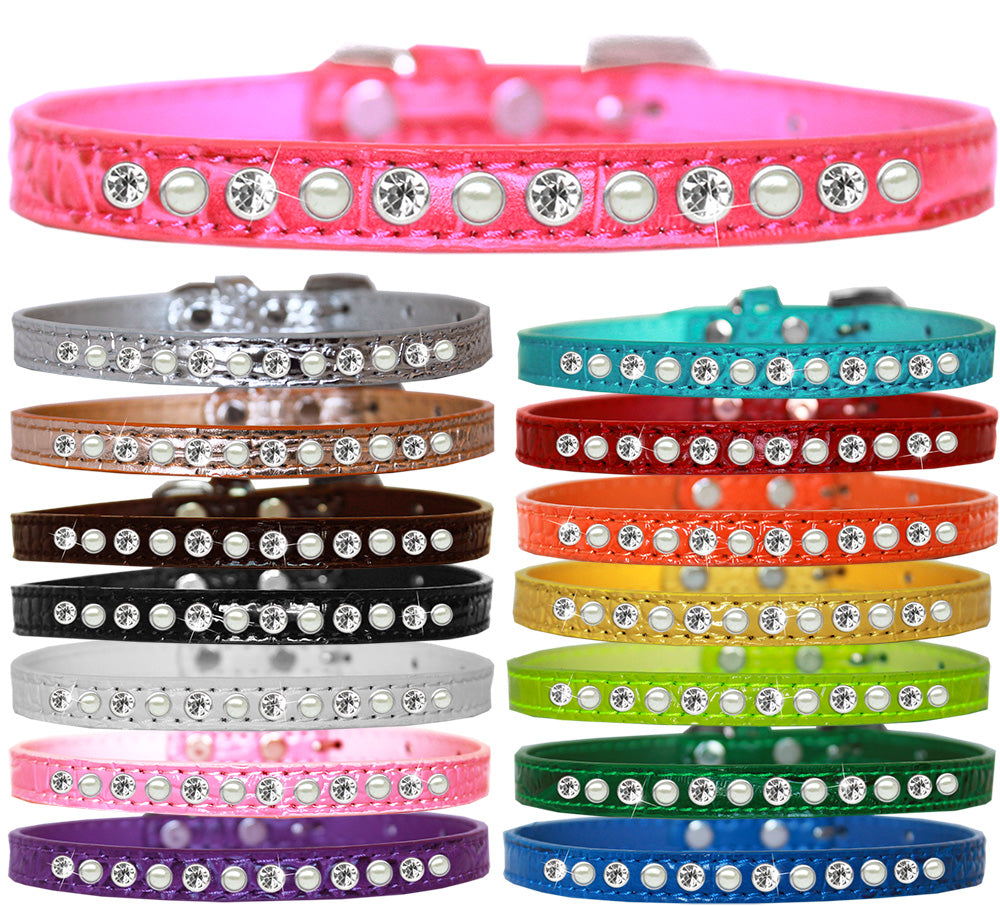 Pearl and Clear Jewel Croc Dog Collar