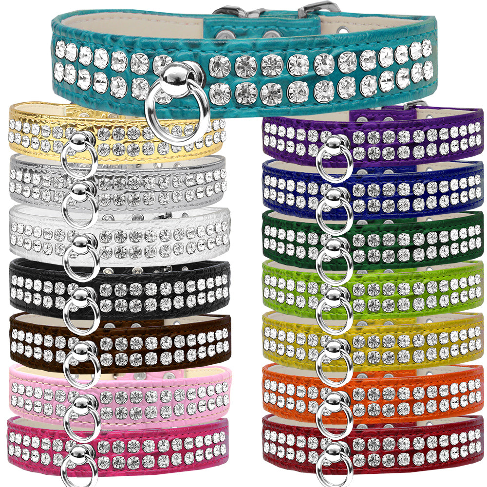 Designer Croc Two Row Vintage Set Crystals Dog Collar