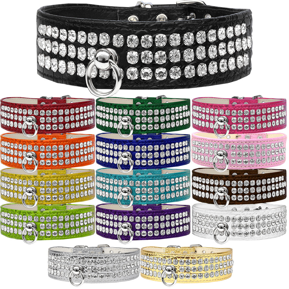 Designer Croc Three Row Vintage Set Crystal Dog Collar