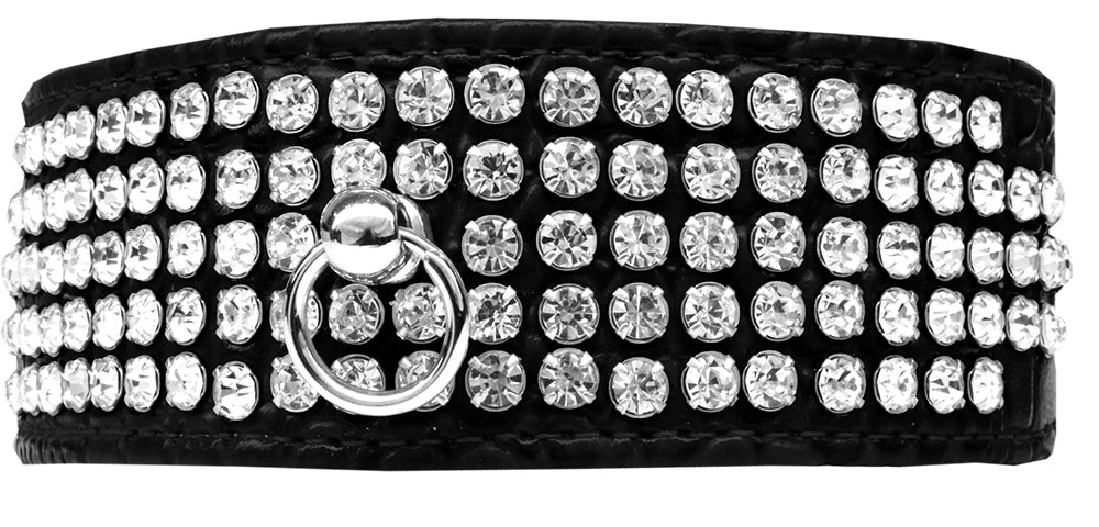 Mirage 5 Row Rhinestone Designer Croc Dog Collar Black