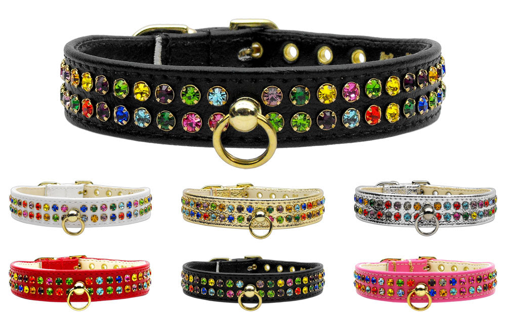 Two Row Confetti Mixed Crystal Vintage Set Dog Collar