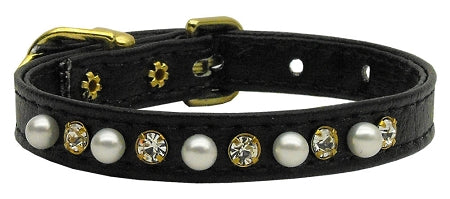 3/8 Pearl and Clear Crystals Collar Black
