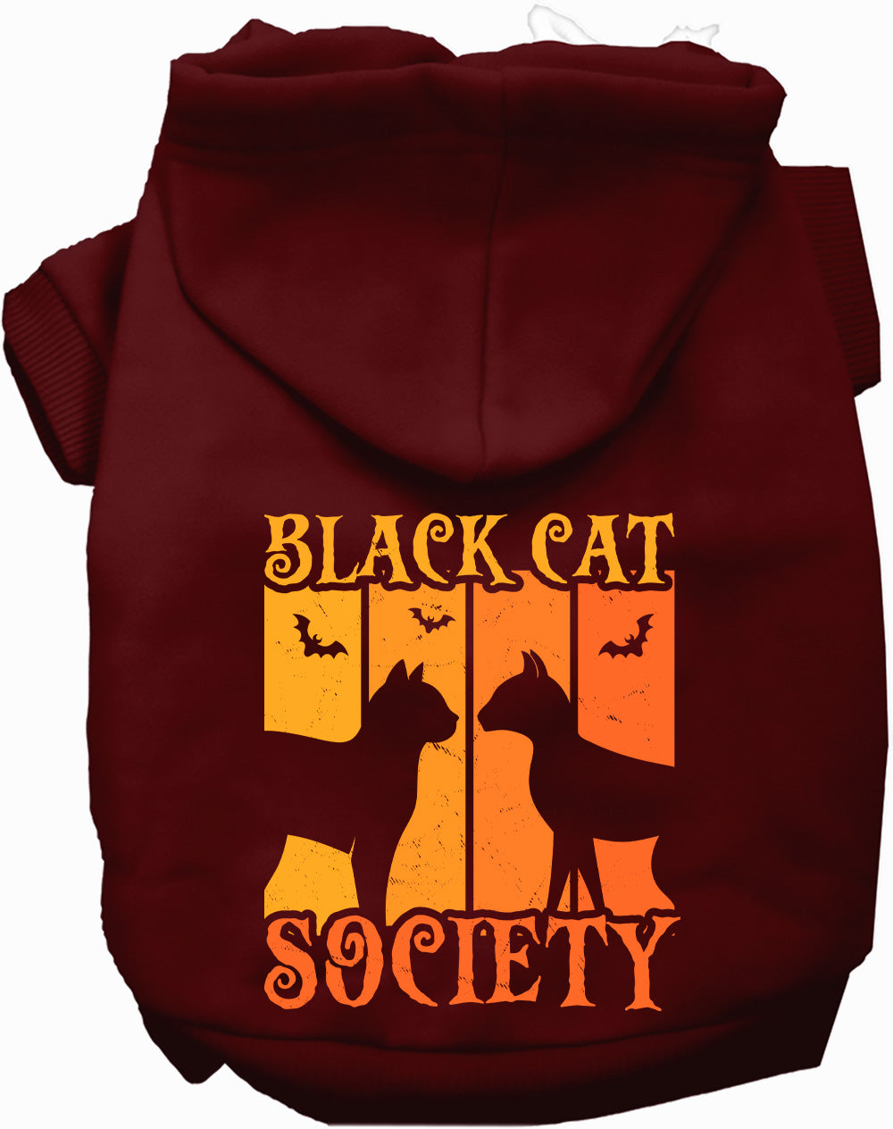 Black Cat Society pet hoodie in maroon