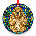 Original American Cocker Spaniel stained glass style porcelain Christmas ornament with red ribbon