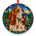 Original American English Coonhound stained glass style porcelain Christmas ornament with red ribbon