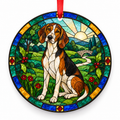 Original American Foxhound stained glass style porcelain Christmas ornament with red ribbon