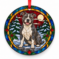 Original American Staffordshire Terrier stained glass style porcelain Christmas ornament with red ribbon