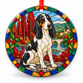 Original Ariégeois stained glass style porcelain Christmas ornament with red ribbon