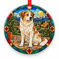 Original Atlas Mountain Dog (Aidi) stained glass style porcelain Christmas ornament with red ribbon