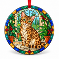 Original Australian Mist stained glass style porcelain Christmas ornament with red ribbon
